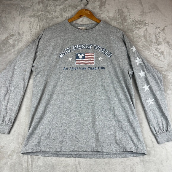 Walt Disney Other - Walt Disney World Long Sleeve T Shirt American Flag Mickey Mouse Grey Size L‎